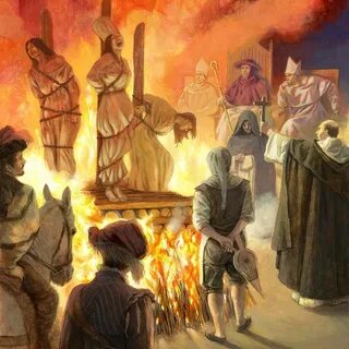 The Inquisition burning suspected witches at the stake by Ar