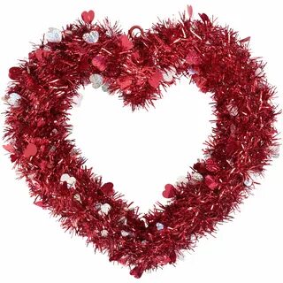 Valentine's red & silver heart shaped wreath decoration - Wa