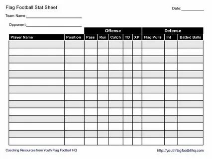 Flag Football Stat Sheet Flag football, Football template, Y