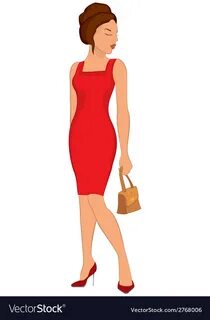 Cartoon young woman in red dress and closed eyes Vector Imag