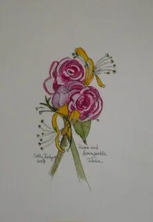 Roses and Honeysuckle, June Birth Month Flower, Watercolor H