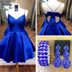 Royal Blue Homecoming Dress,Open Back Prom Dresses Short,Bow