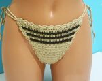 Crochet Bikini Bottom Thong Navy Swimsuit Bottom for Womens 