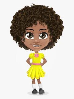 Cute Curly African American Girl Cartoon Vector Character - 