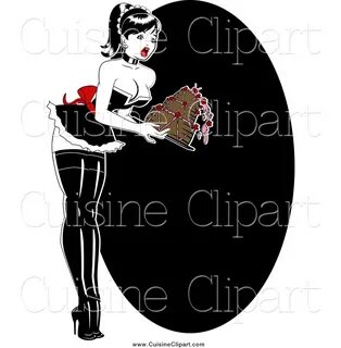 Cuisine Clipart of a Sexy Pinup Woman Dropping a Cake Agains