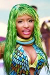 Nicki Minaj Wavy Green Angled, Choppy Bangs, Uneven Color, W