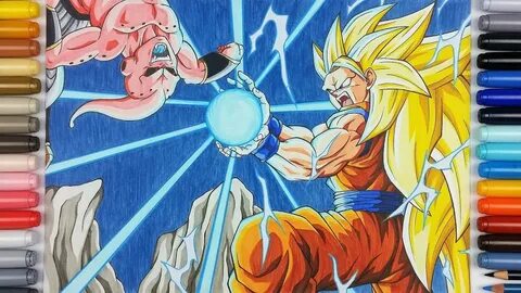 Drawing Goku SSj3 vs Kid Buu - KameHameHa! TolgArt - YouTube