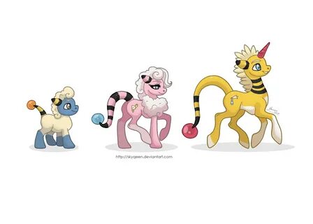 #110021 - safe, artist:almairis, ampharos, flaaffy, flaffy, 