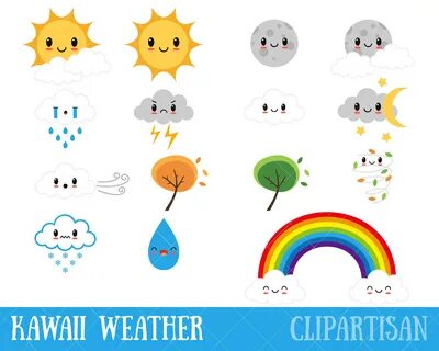 Kawaii Cute Weather Icons - 85+ SVG Cut File
