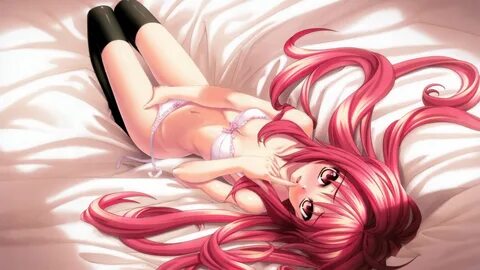 Обои beds, anime, трусики, pink hair, long hair, длинные вол