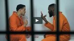 Caucasian and afro-american prisoners playing cards, illegal
