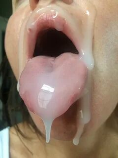 Amazing cum load facial, mouth open and tongue out, begging 