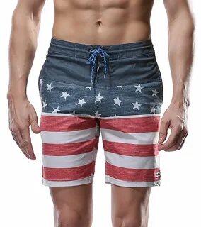 Men's USA American Flag Swim Trunks Quick Dry Beach Board Sh