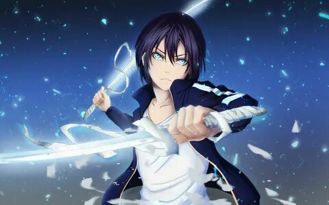 noragami-yato-dual-sword-bandage-blue-eyes-anime Noragami an