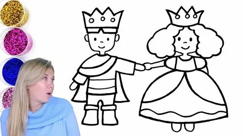 Little king and queen coloring with glitter - How to draw a 