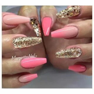 Rose gold and ombré coffin nails Rose gold nail art, Gold na