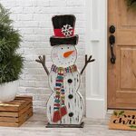 Wooden Snowman with Bright Scarf Statue Christmas signs wood