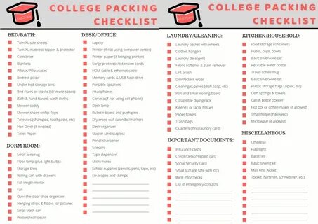 College Student Printable Packing Checklist: Moving Day Must