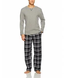 Men's Flannel Sleep Pant and Jersey Henley Pajama Set - Grey