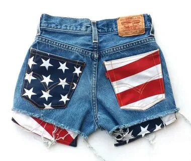 Levis Vintage High Waisted Cut Off Jean Shorts American Flag