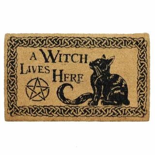 Pagan Gothic Door Mat, A Witch Lives Here Doormat 45x75cm in
