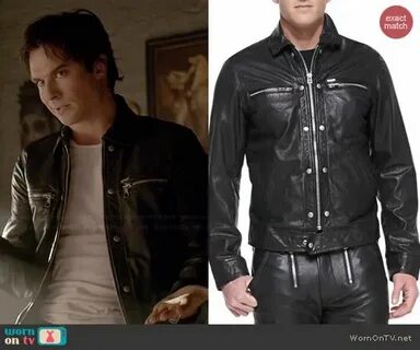 Damon’s leather zip pocket jacket on The Vampire Diaries Vam