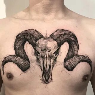 Bk_tattooer "goat skull" Cool chest tattoos, Chest piece tat