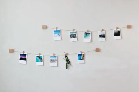 Wooden Photo Wall Display with Mini Clothespins / Vertical /