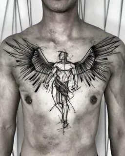 Мужские тату крылья на груди (70 фото)