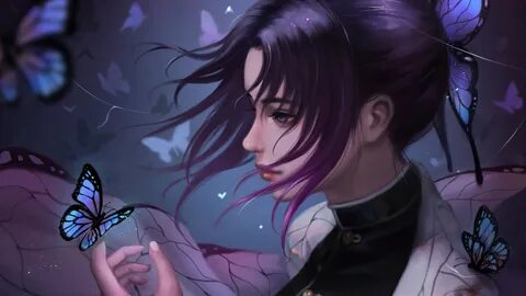 Shinobu Kocho Butterflies Insect Pillar Kimetsu no Yaiba 4K 