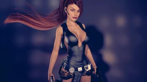 blue boobs big boobs backpacks dress black dress binoculars CGI Lara Croft ...