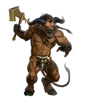 Male Minotaur Axe Barbarian - Pathfinder PFRPG DND D&D 3.5 5