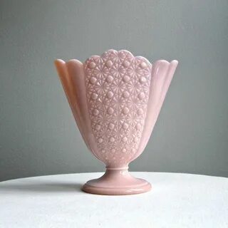 Vintage Pink Milk Glass Vase - Rose Pastel Daisy and Button 