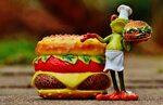 Ceramic frog with chef's hat and burger free image download