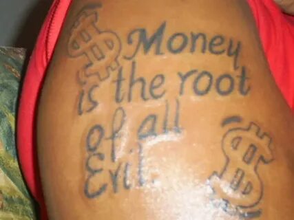 Money is the root of All evil tattoo