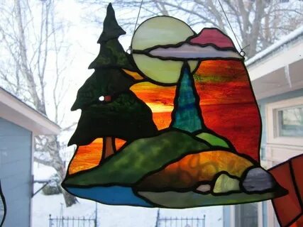 sunset stained glass patterns At The Lake Series"Sunset" $11