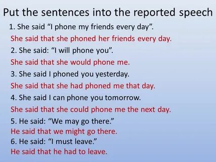 Reported Speech in statements. You can repeat Tom's words (d