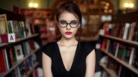 Wallpaper : library, glasses, red lipstick, books 2560x1440 