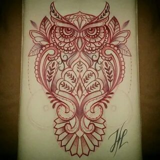 Sketching a mandala / ornamental owl, by Marjorianne Owl tat