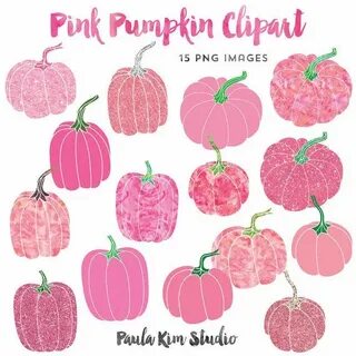 Pink Pumpkin Clipart Watercolor and Glitter Clip Art Clipart