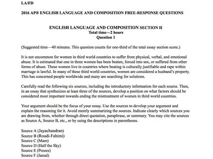 Ap english language and composition argument essay samples