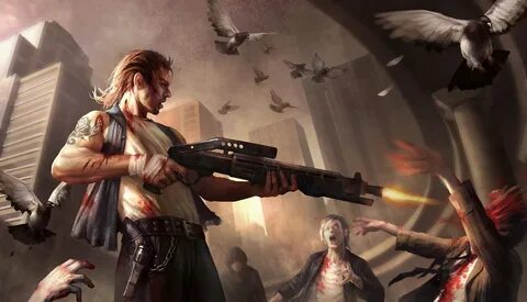 Wallpaper : birds, city, zombies, shooting, man, screenshot,