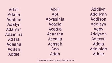 Girls Names From A To Z.