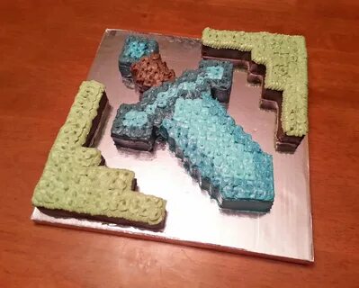 Minecraft Diamond Sword with Grass Blocks Cake Sword cake, G