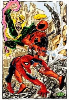 #Deadpool #Fan #Art. (Deadpool/SpiderMan/IronFist) By: Ed-Po