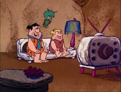 Fred and Barney with Gazoo watching TV Classic cartoon chara