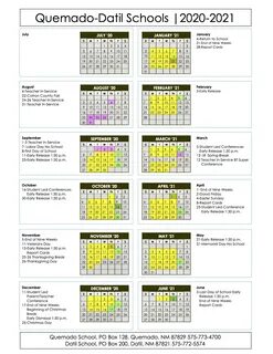 Quemado Independent Schools Calendar 2021-2022