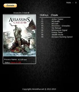 Assassins Creed 3 Trainer +8 1.06 Update 10.09.15 MrAntiFun 