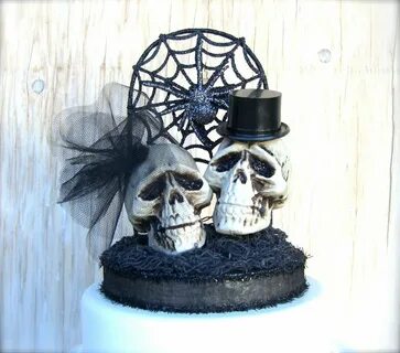 Skull Cake Topper , Goth Wedding , Dia De Los Muertos , Blac