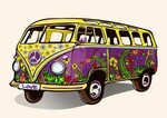 Hippie Vintage Bus, Retro Car with Airbrushing, Hand-drawing